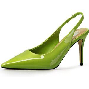 Women Apple Green Slingback Stiletto Heels Closed Toe Pumps Slip On High Heels